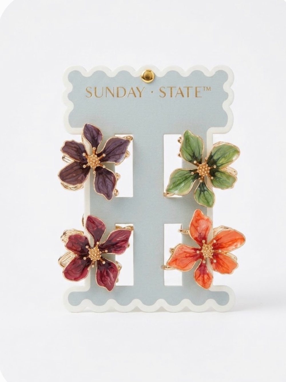 NWT ⚜️🌺⚜️ Sunday State Floral Enamel Hair Claw Clips Set of 4